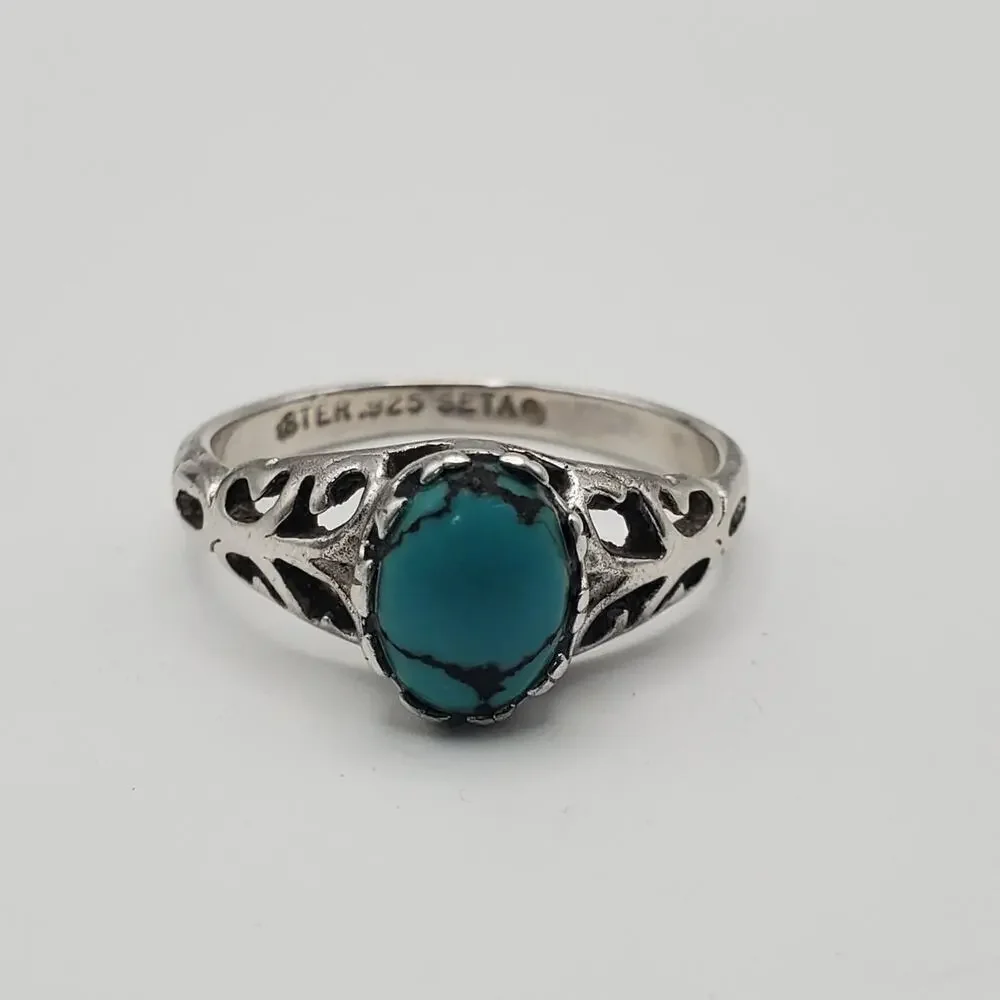 Seta Sterling Silver Vintage 925 Solitaire Blue Gem Ring Size 7.5